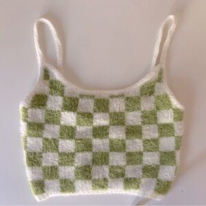 La Hearts - Green and White Checkered Mohair Cropped Tank Top